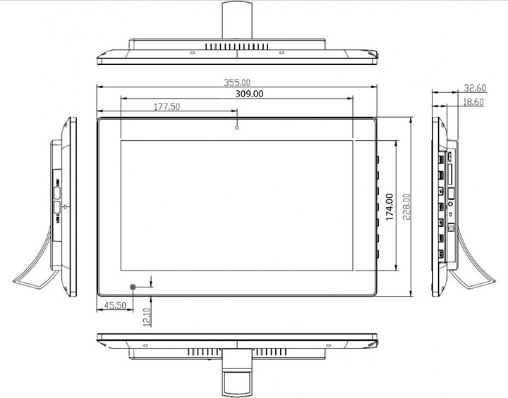 Produktbild Allnet Touch Monitor 35,60cm (14") PoE PD, 12V In/Out, 5V/Out, HDMI In, Ethernet, USB Touch, USB Cam für R