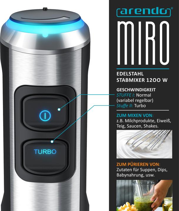 Immagine prodotto Arendo Frullatore a mano con motore a corrente continua, acciaio inossidabile, accessorio per frullare