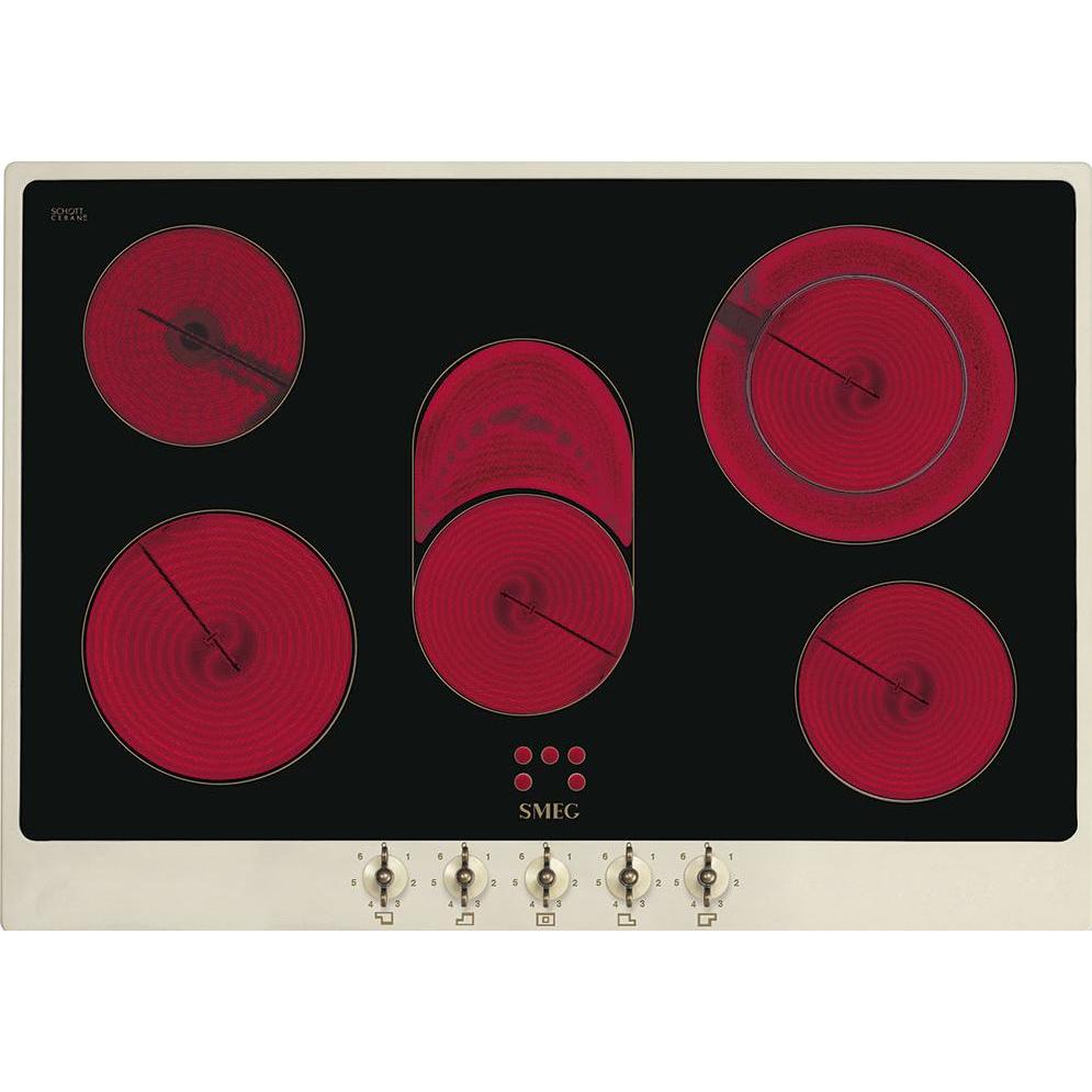 Smeg P875PO Piano cottura in vetroceramica, 72 cm, vetroceramica nera, crema, Piano di cottura, Nero