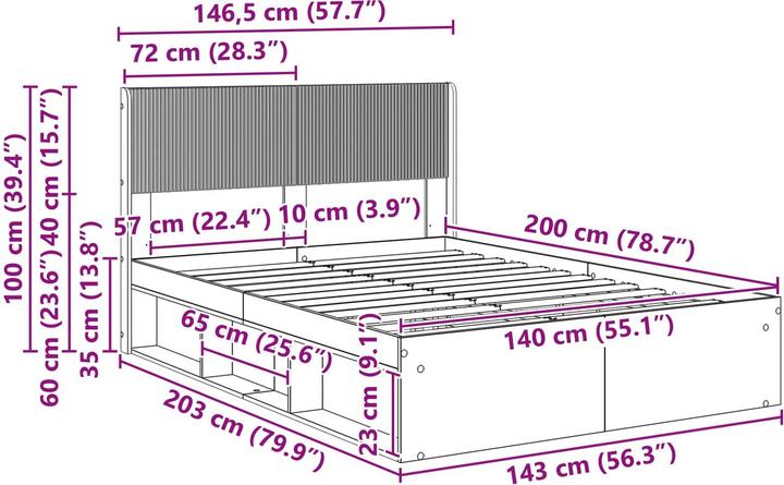 Produktbild vidaXL Bettrahmen (140 x 200 cm)