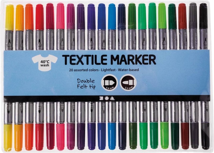 Immagine prodotto Creativ Company Set di pennarelli tessili multicolore (Multicolore, 2.30 mm, 20 x)