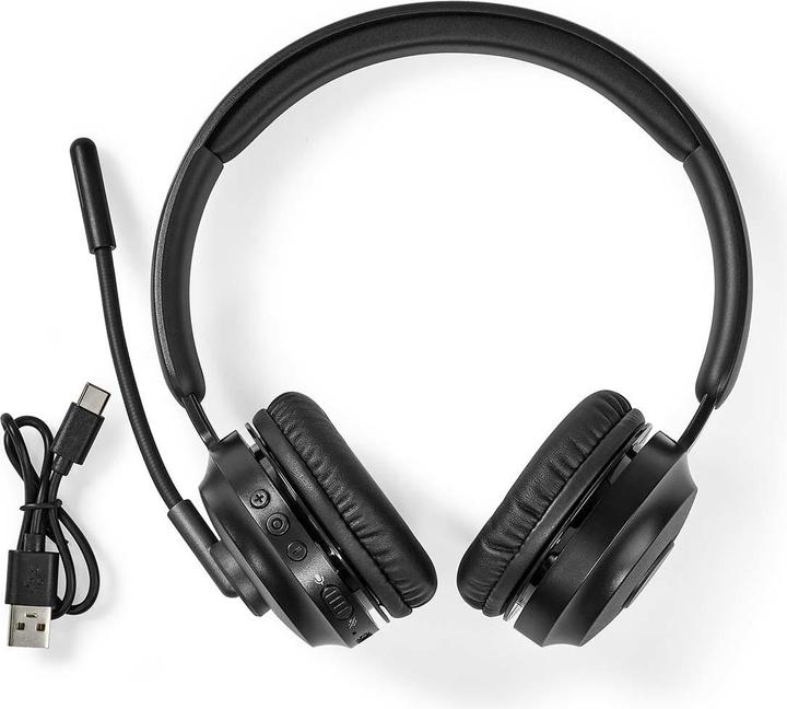 Image du produit Nedis Casque pour PC | Sur l'oreille | Stéréo | Bluetooth | Microphone pliable | Noir (Sans fil, USB-C)