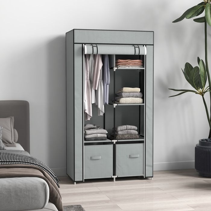 Produktbild Swisshandel24 Stoffschrank Kleiderschrank mit 5 Fächern, Kleiderstange, Garderobe mit Reissverschluss, Faltschrank (83 x 42.5 x 162.5 cm)