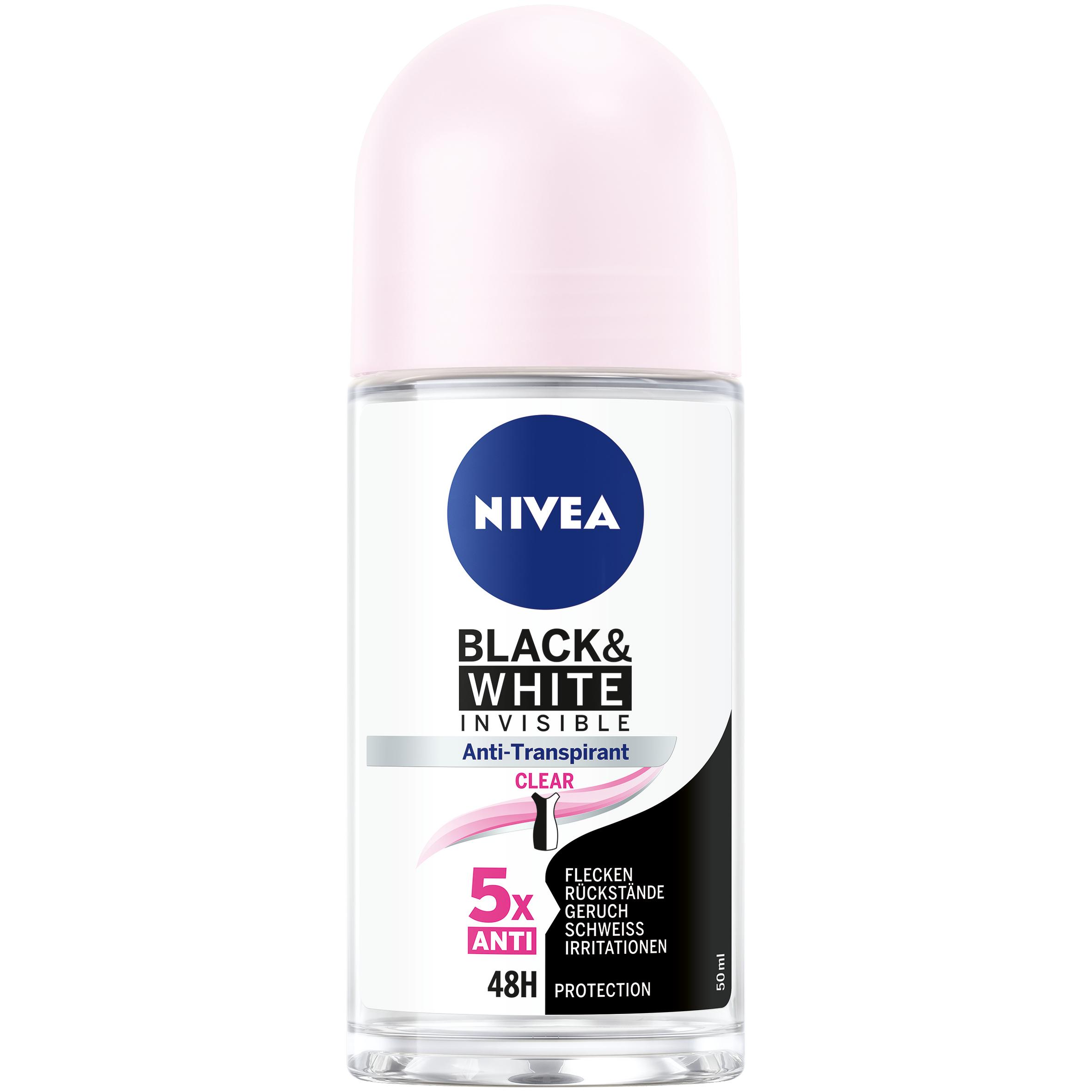 NIVEA, Deodorante, Black & White Invisible (Roll-on, 50 ml)