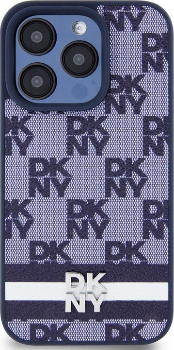 Actual product image DKNY PU Leather Checkered Pattern and Stripe Case for iPhone 15 Pro Blue (Apple iPhone 15 Pro)