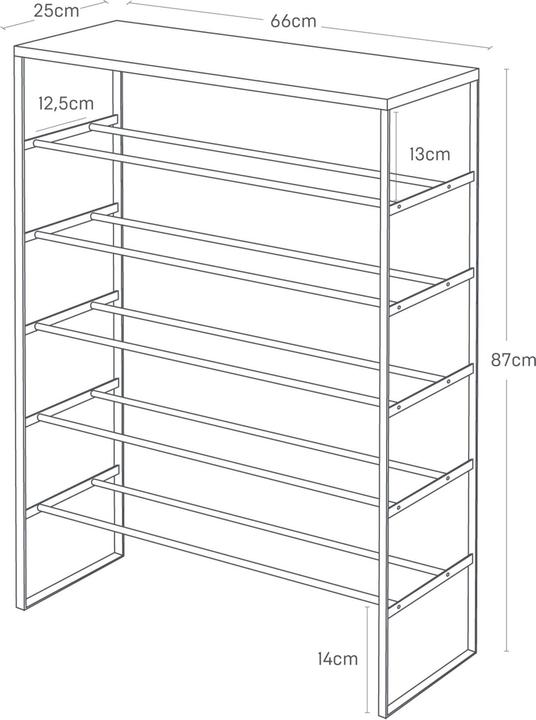 Produktbild Yamazaki 6-stöckiges Schuhregal mit Holzablage TOWER (66 x 25 x 87 cm)
