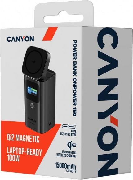 Actual product image Canyon Power bank Qi2 magnetic power bank OnPower 150 15000mAh Aluminium Dark grey (15000 mAh)