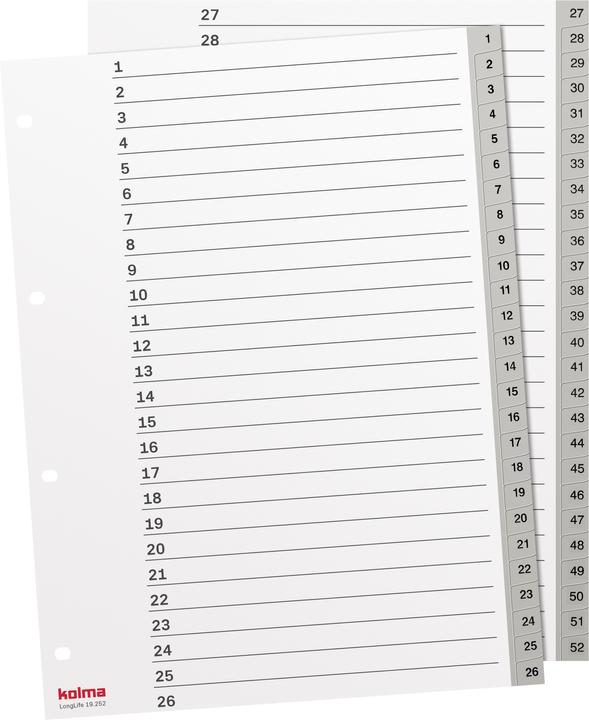 Image du produit Kolma Intercalaire A4 superstrong 1-52 52 pièces gris