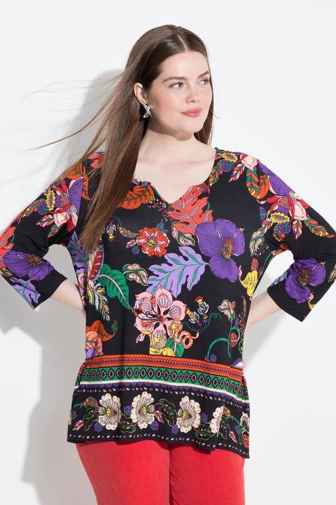 Produktbild Ulla Popken T-Shirt, Landhausdruck, A-Linie, Tunika-Ausschnitt, 3/4-Arm (50, 52)