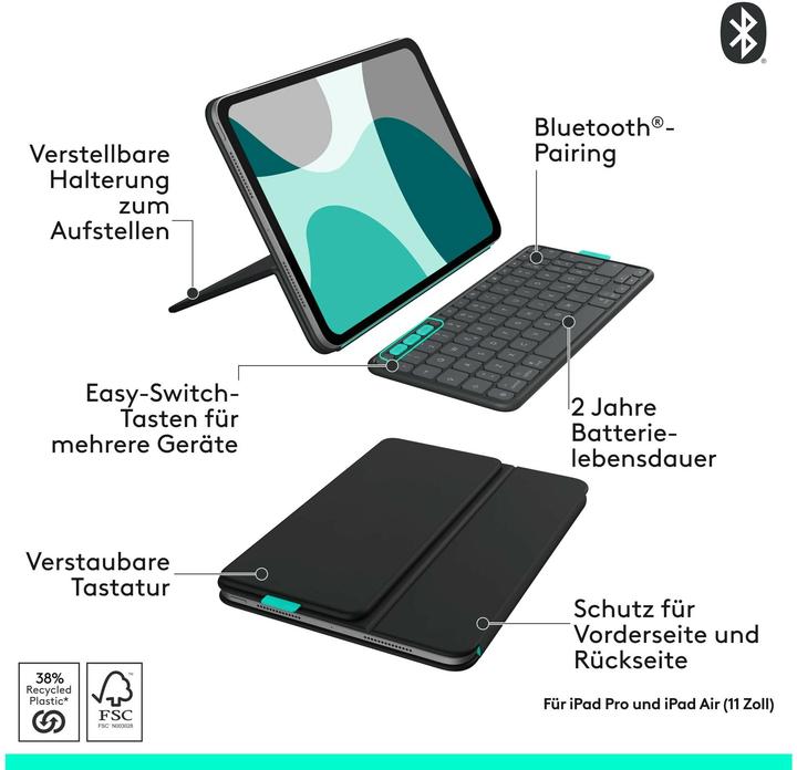Image du produit Logitech Flip Folio (CH, Apple iPad Air 11 2024, Apple iPad Air 2022, Apple iPad Pro 11 2024)