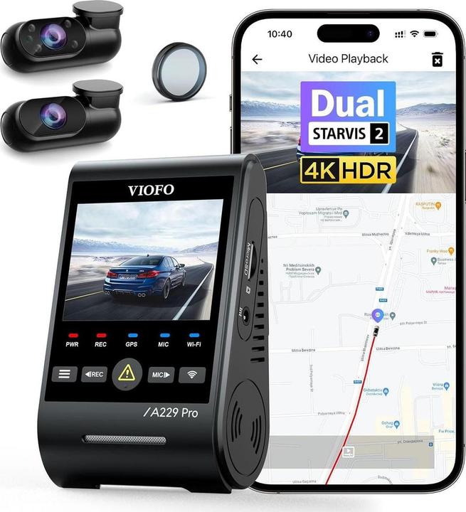 Image du produit Viofo A229 Pro 3CH (Écran intégré, Microphone intégré, Récepteur GPS, WiFi, 4K)