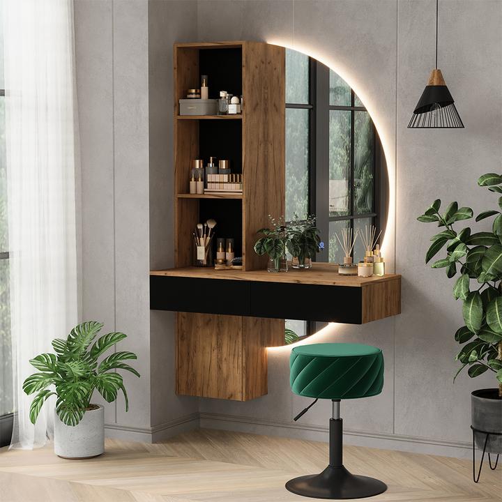 Actual product image Vichy Vanity table Melora, Oak/black, 100 cm with LED mirror