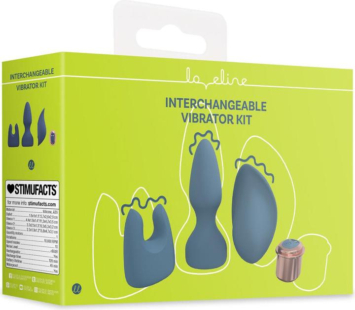 Produktbild Loveline Interchangeable Vibrator Kit - Blue/Grey