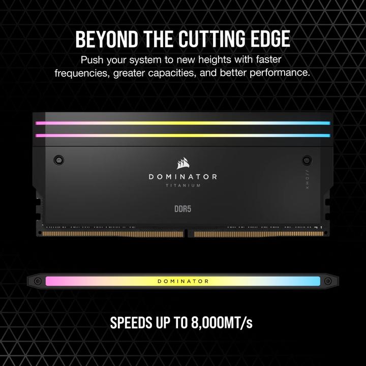 Produktbild Corsair DDR5, 6400MT/s 96GB 4x24GB DIMM, Unbuffered, 32-40-40-84, Std PMIC, XMP 3.0, DOMINATOR TITANIUM Blac (4 x 24GB, 6400 MHz, DDR5-RAM, DIMM)