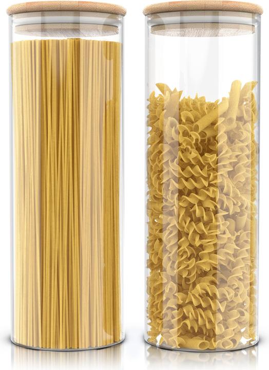 Actual product image Arendo 2x 2,2 L Vorratsgläser, Glasbehälter, 2er Set, Borosilikatglas, Bambusdeckel, Vorratsdosen luftdicht (2.20 l)