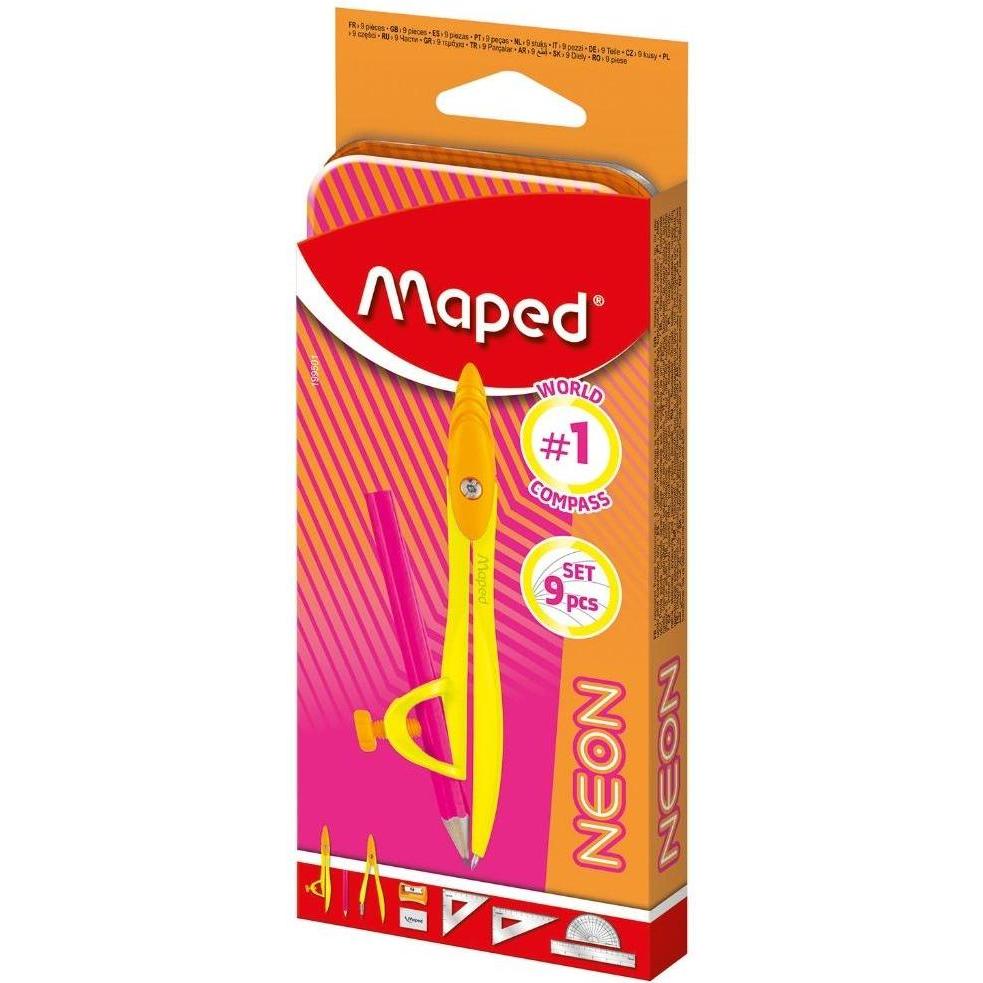 Maped Study Neon Kompass 9-Teilig, Compasso, Multicolore