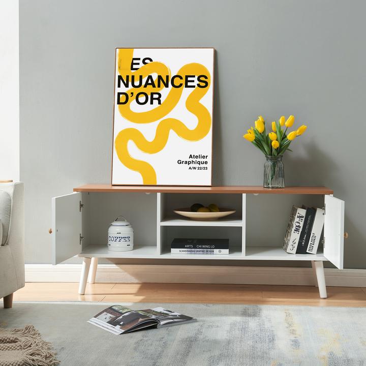 Produktbild En.Casa Fernsehschrank Reyljand mit 2 Türen 120x35x50 cm Weiss/Teakoptik (120 x 35 x 50 cm)