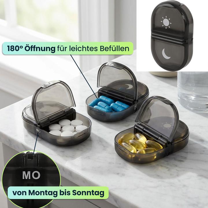 Produktbild Ideoon 2er Set Medikamentenbox 7 Tage - Pillendose 7 Tage 2 Fächer Morgens Abends - Tablettenbox
