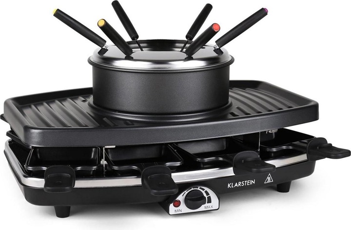 Klarstein Entrecote raclette grillFondue, piastra in pietra naturale, per 8 persone
