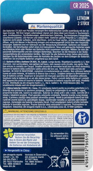 Produktbild Paradies Knopfzelle CR 2025 (2 Stk., CR2025)
