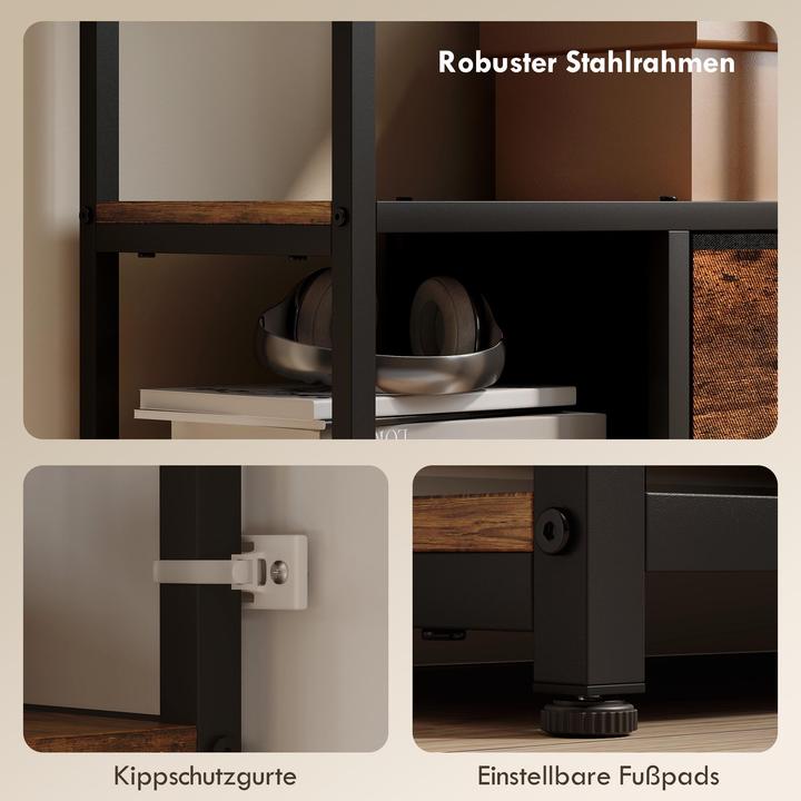 Produktbild Homcom Bücherregal Stahl, Spanplatte Rustikal-Braun