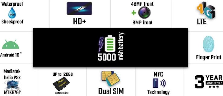 Actual product image Energizer H620S 4G BLACK IP69 (64 GB, Multicolored, Juoda, Netaikoma, 6.20", Hybrid Dual SIM, 0.00 Mpx, 4G)
