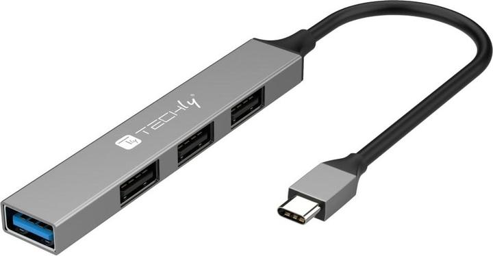 Techly USB-C 3.2 Hub mit 4 schlanken USB-A-Ports aus Metall Hersteller: (IUSB32-HUB4C-3U2SLS) (USB-C, 4 ports)
