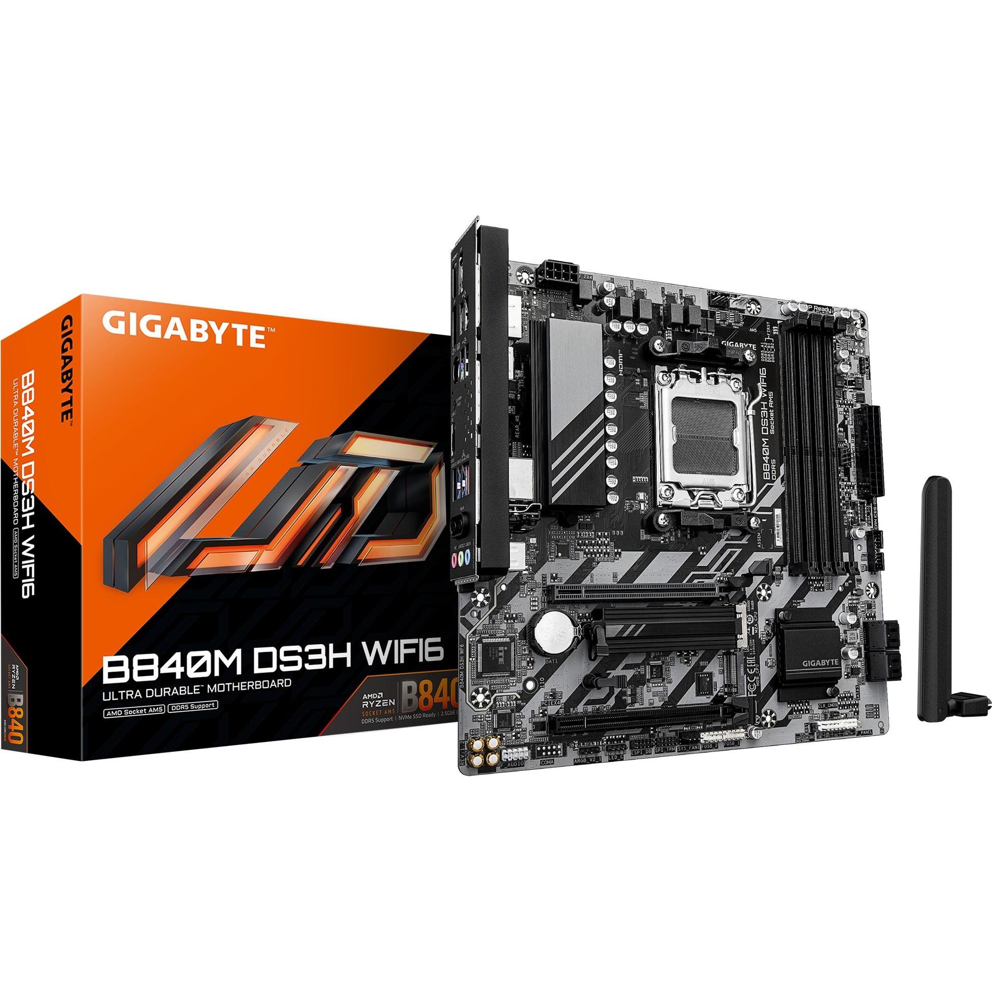 Gigabyte B840M DS3H WiFi6 (B840,AM5,mATX,DDR5) (AM5, AMD B840, Micro ATX (mATX)), Mainboard
