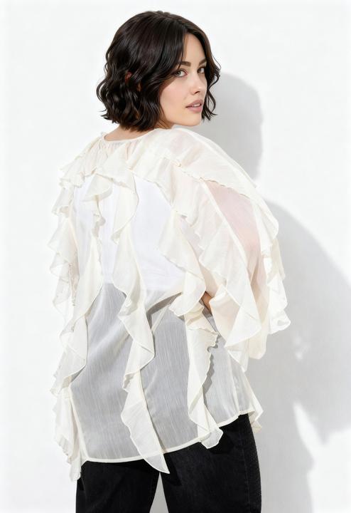 Actual product image Ulla Popken Sheer Chiffon Ruffle Blouse (60)