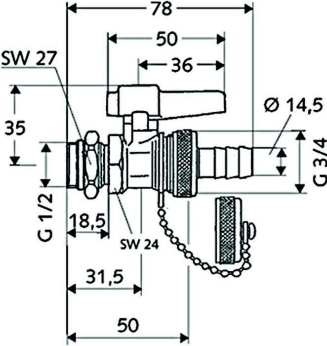 Produktbild Schell Fill and Drain Valve 1/2 Lever Handle, Brass (139940099)