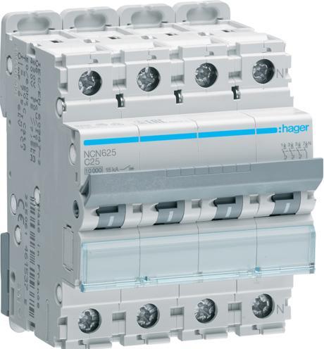 Produktbild Hager HAG NCN625 Leitungsschutzschalter 3P+N 10kA C-Charakteristik 25A 4 Module