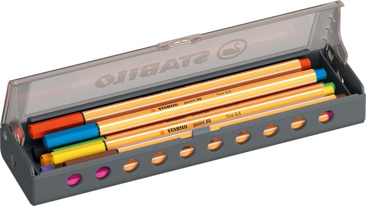 Produktbild STABILO Point 88 10er Klicketui (Blau, Braun, Gelb, Grün, Hellgrün, Orange, Rosa, Rot, Schwarz, Violett, 10x)