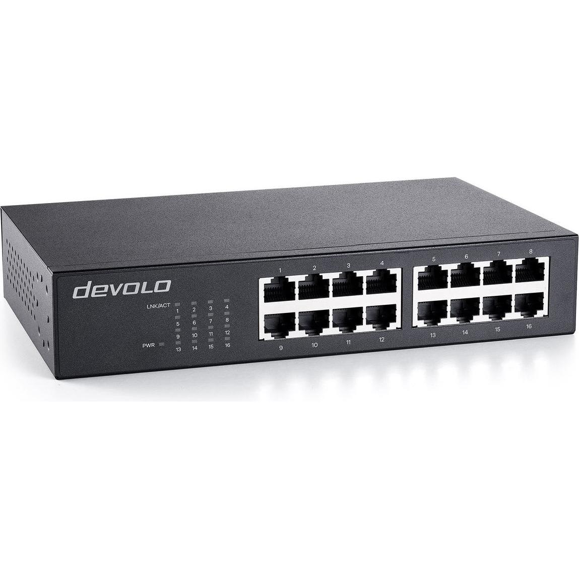 Devolo Gigabit Switch 16 Port 7235 (16 Ports), Netzwerk Switch, Schwarz
