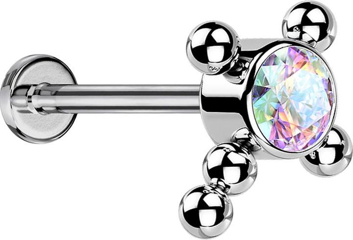 Produktbild Star Piercing Micro Threadless Labret silber Kreuz Kugeln Kristall multicolor (ohne Messing, Titan)
