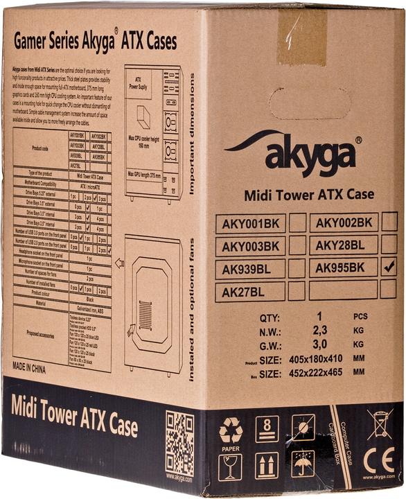 Productafbeelding Akyga ak995bk PC "ATX Nero Midi Tower Zwart (ATX, mATX, Mini-ITX)