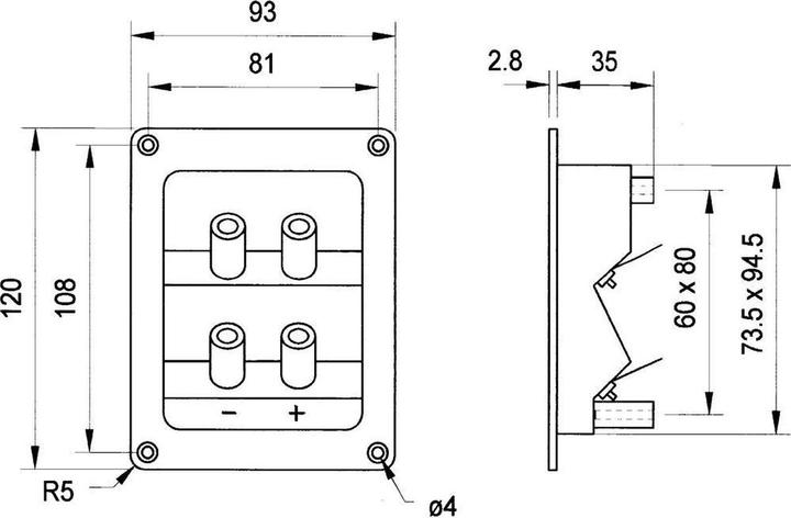 Actual product image Visaton BT 95/75 double connection terminal