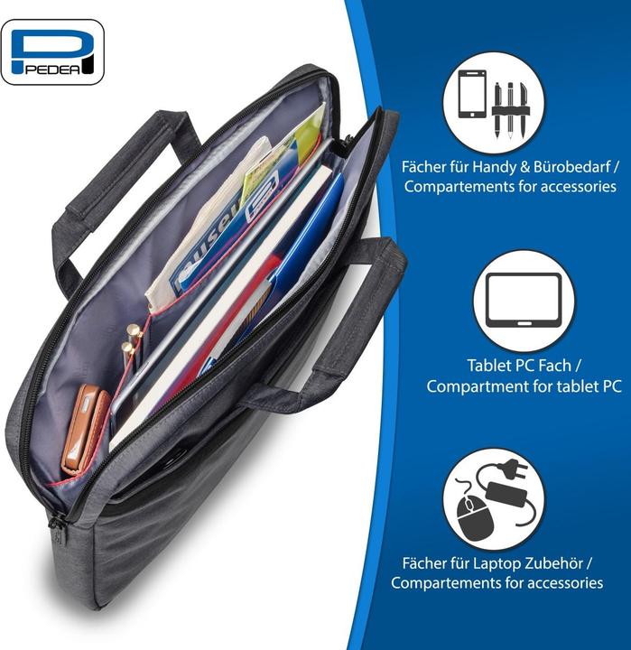 Produktbild Pedea Notebooktasche Elegance 15,6 Zoll 39,6cm grau Notebookfach: 39 x 28,5 x 5 cm Tabletfach: 27 x 20... (15.60", Universal)