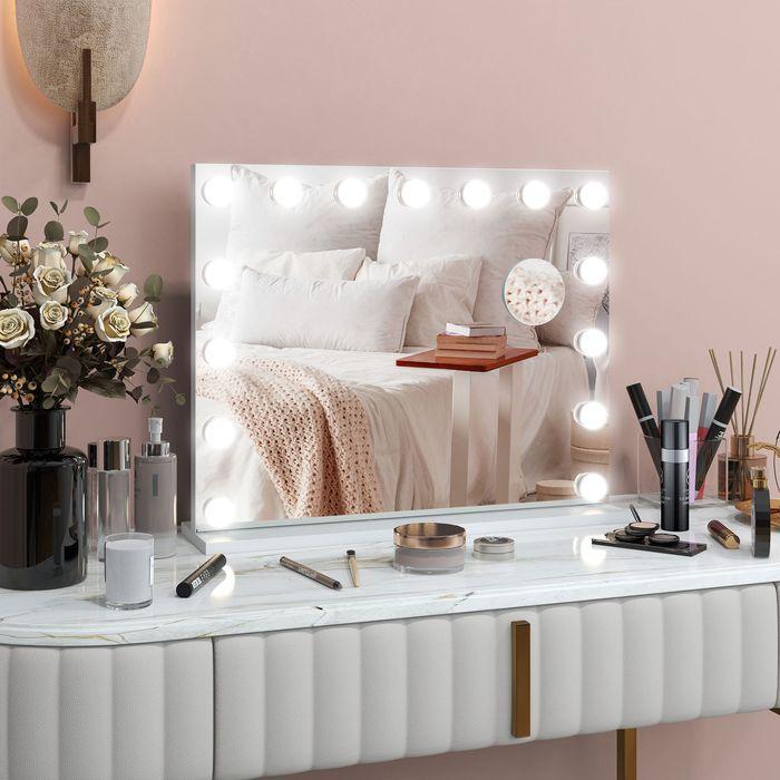 Actual product image Swisshandel24 LED-Kosmetikspiegel, 3 Lichtmodi, dimmbar, Touch-Steuerung, USB, 58x48cm, Weiss (58 x 48 cm)