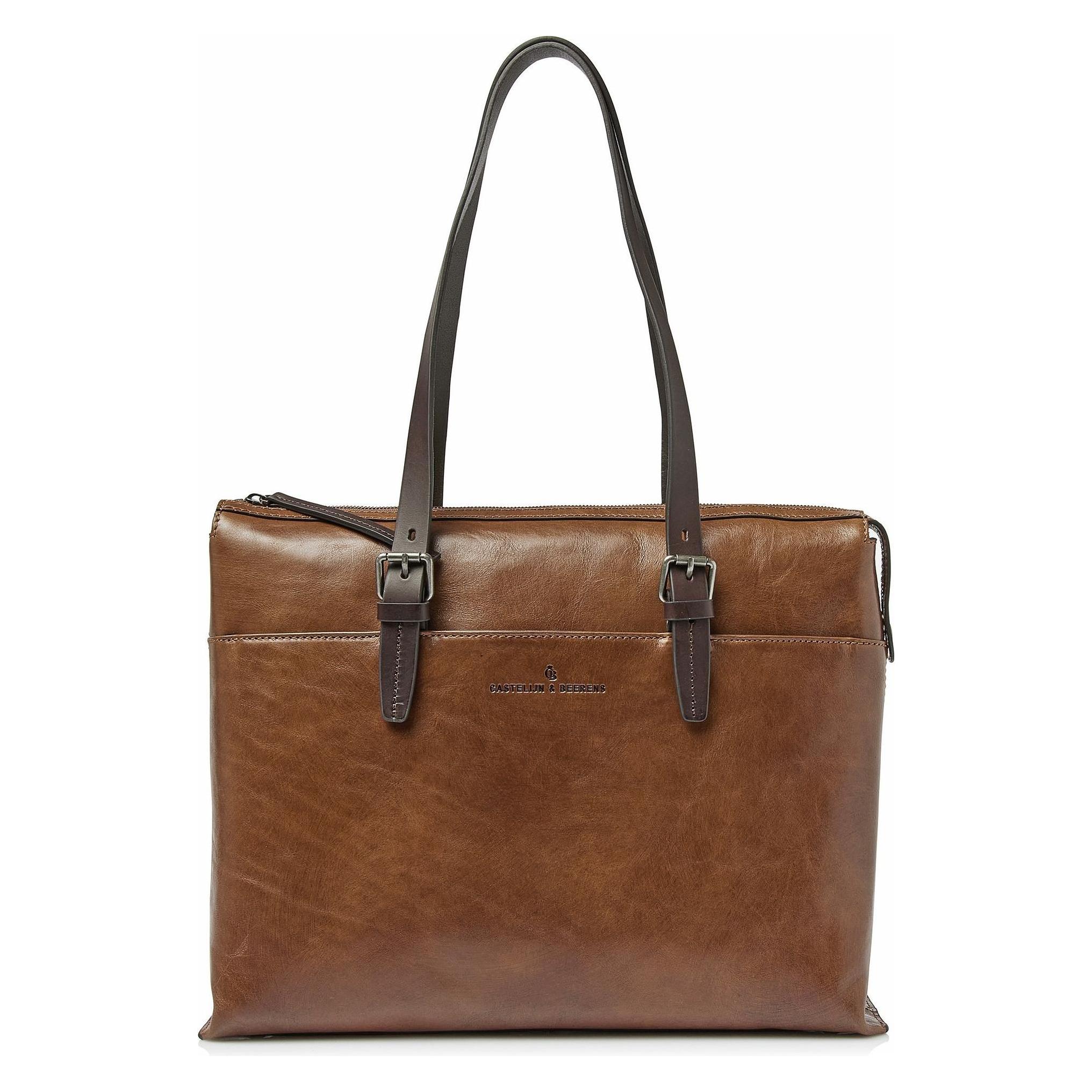 Castelijn & Beerens, Vrouwen, Handtas, Rien Schoudertas Rfid-bescherming Leer 40 Cm Laptopvak, Bruin