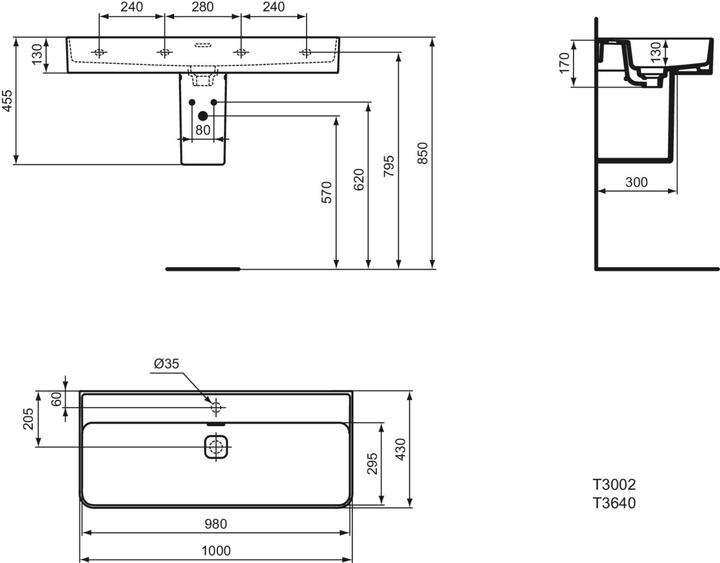 Produktbild Ideal Standard Waschtisch Strada II 100 x 43 cm wei T364001 (430 mm, 1000 mm)