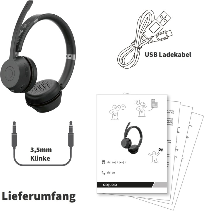 Actual product image Gequdio Cordless Bluetooth Headset GB-2 (without USB adapter) (Wireless, USB-A)