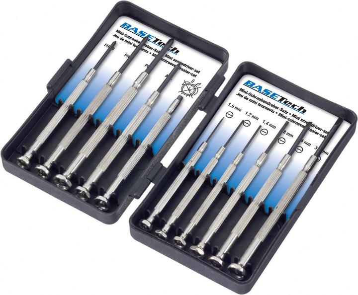 Immagine prodotto Basetech Set di cacciaviti per elettronica e meccanica di precisione 11 pezzi con intaglio e croce Phillips (Porta, Fessura croce Phillipps (PH))