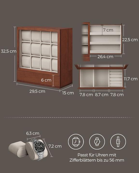 Immagine prodotto Songmics Uhrenbox, 12 Fächer