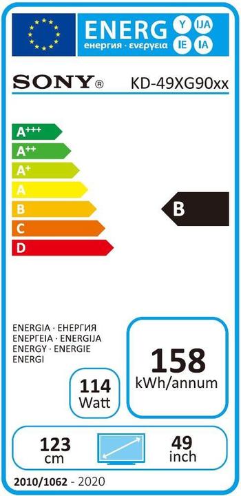 Energie-Label Sony KD49XG9005 (49", LCD, 4K, 2019)