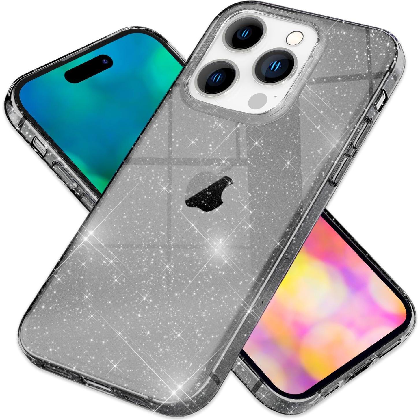 Nalia Klare Glitzer Silikon Hülle (Apple iPhone 14 Pro Max), Smartphone Hülle, Schwarz
