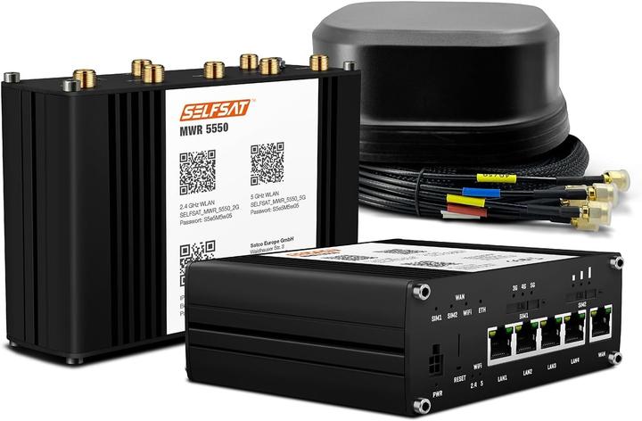 Actual product image Selfsat MWR 5550 5G Cat 20 WLAN Router up to 33 Gbps incl SATCO 5G Antenna Black