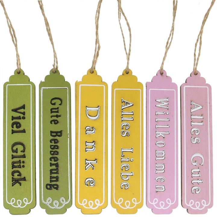 Actual product image Viana Holzhänger Geschenkanhänger mit Sprüchen 12er Set (12x)