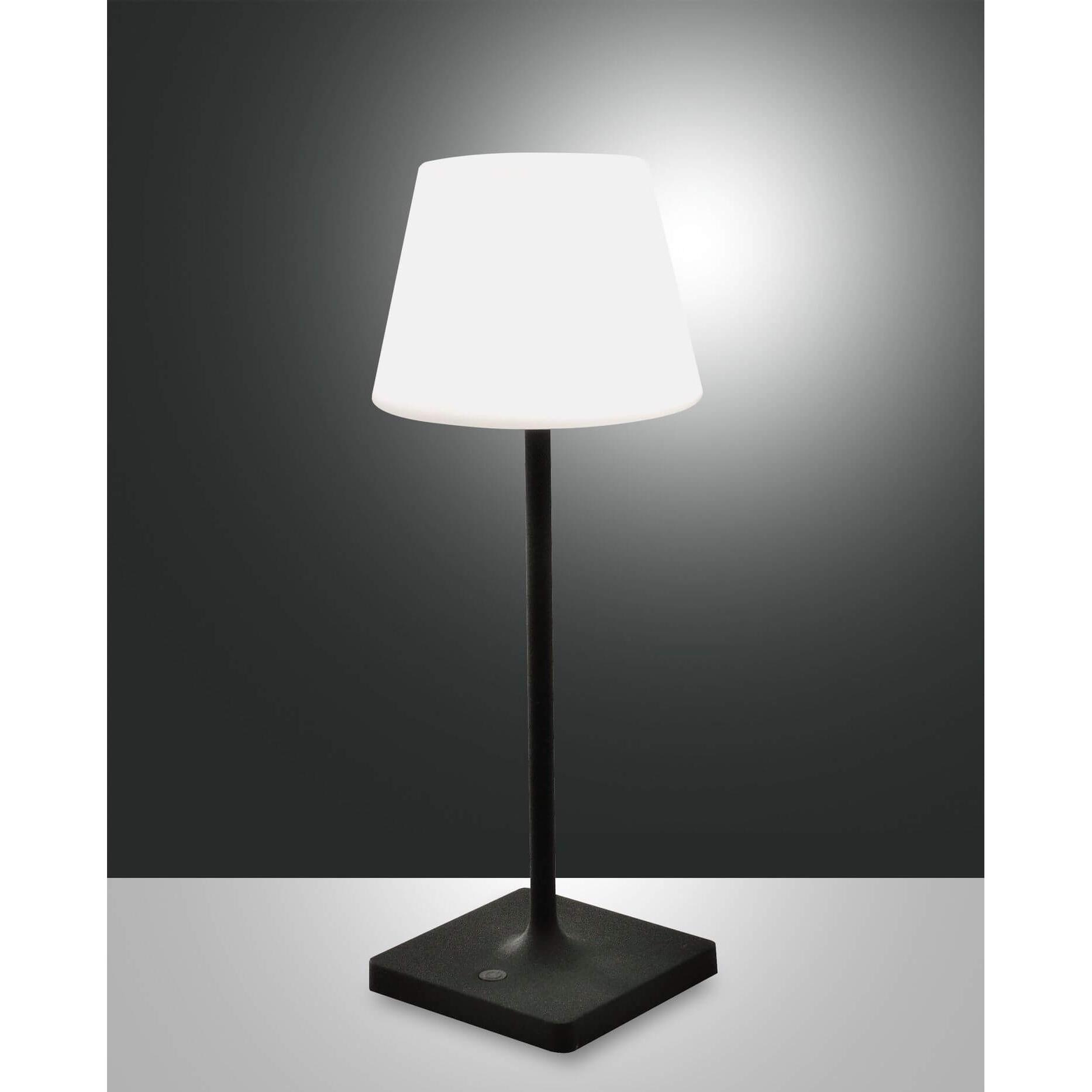 Fabas Luce, Tischlampe, LED Aussen-Akku Tischleuchte Adam Ø150mm 2,5W Warmweiss IP44 Dunkelgrau dimmbar Akku (200 lm)