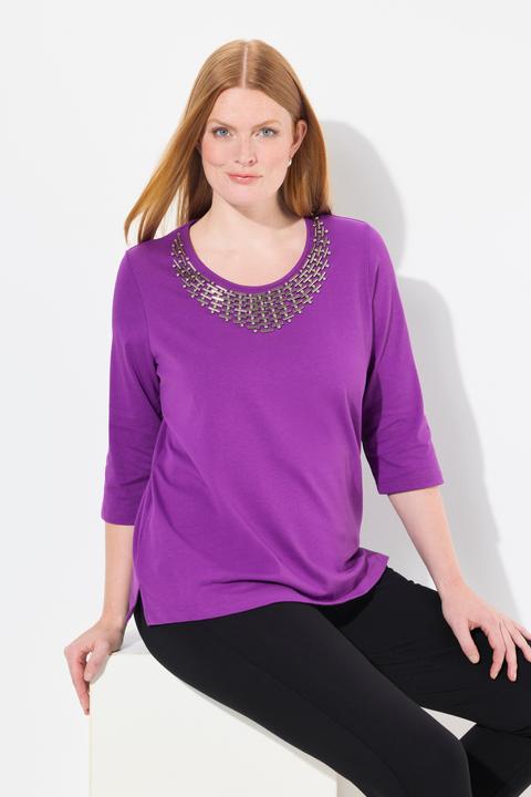 Produktbild Ulla Popken Shirt, Collier-Verzierung, Classic, Rundhals, 3/4-Arm (50, 52)