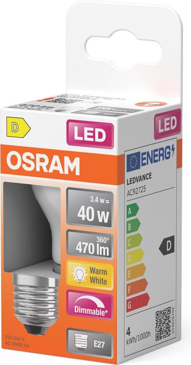 Actual product image Osram LED Superstar Classic P 40 Filament DIM 3.4W 827 Frosted E27 (E27, 470 lm, 6 x)